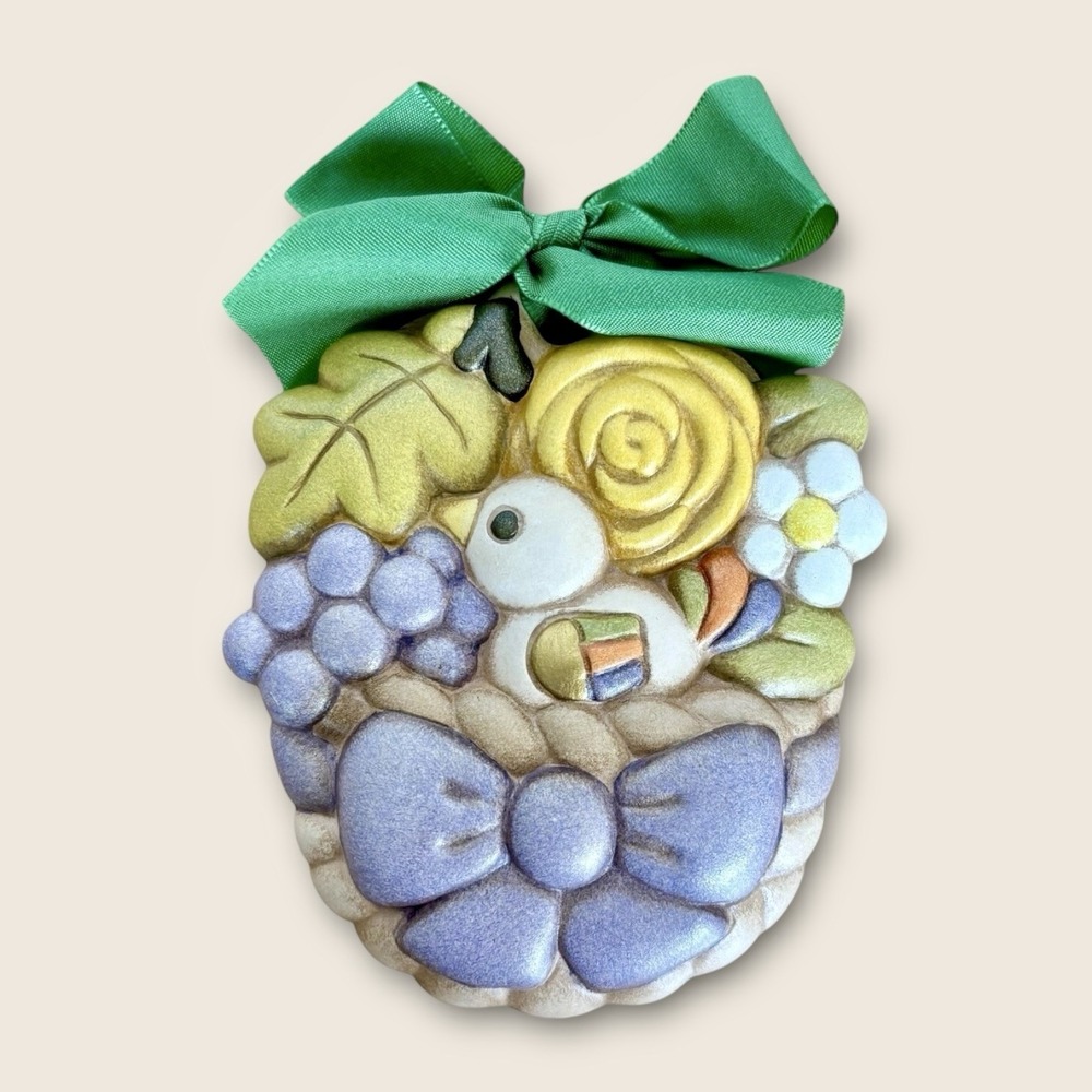 Thun Italy Bolzano Bird Basket Wall Plaque Ceramic Easter Ribbon Cottagecore